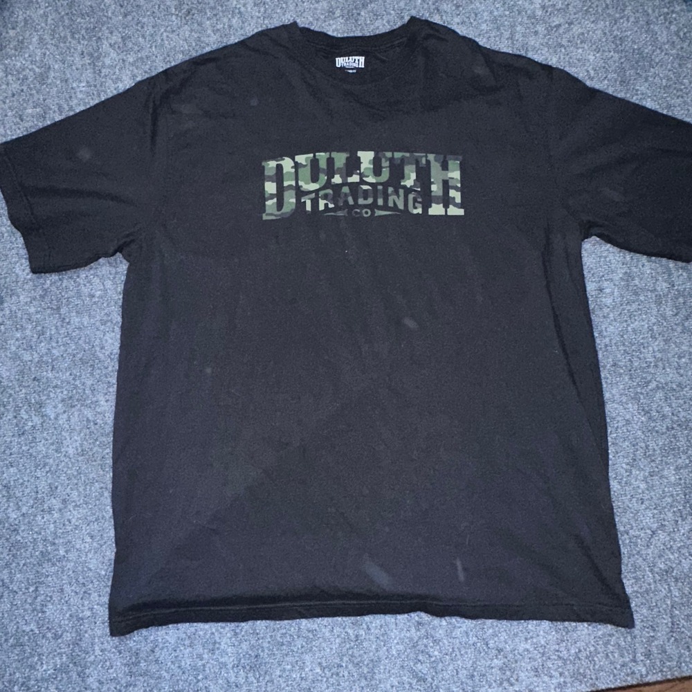 Duluth Trading Co Mens XL Black Longtail T-Shirt Camo Graphic Logo Relaxed Fit
